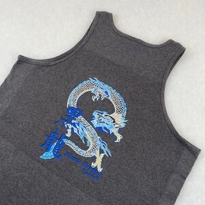 Vintage Hawaii Black Dragon Tank Top Men's XL Sleeveless Grey Top Workout Vaca